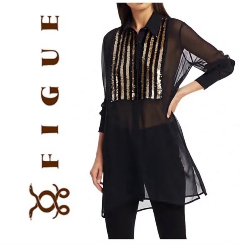 Figue Silk and Sequin Tuxedo Shirt Small BNWOT 🖤